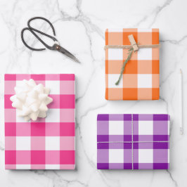 Rosa Orange und Lila Gingham Karo Kariert Geschenkpapier Set