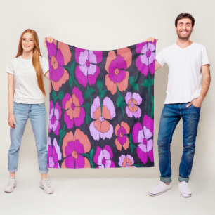 Rosa Orange und schwarze Blüten Fleecedecke