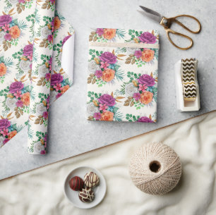 Rosa, Orange und Weiße Rosen Blumenstrauß Geschenkpapier
