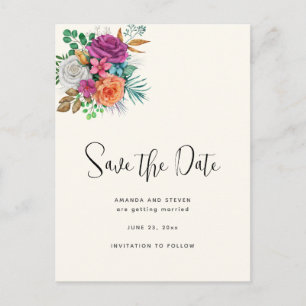 Rosa, Orange und Weiße Rosen Save the Date Einladungspostkarte