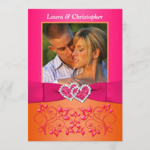 Rosa, orange verbindendes Herzen BLUMENFOTO laden Einladung