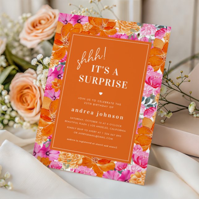 Rosa Orange Vibrann Garden Überraschung Geburtstag Einladung (Von Creator hochgeladen)