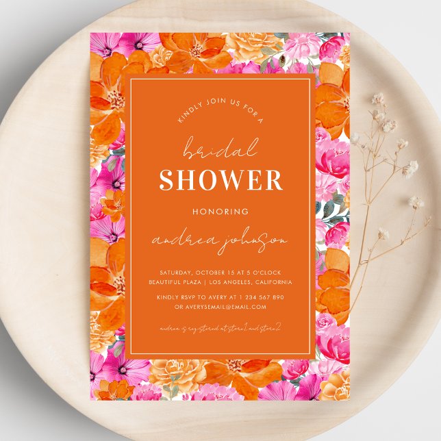 Rosa & orange Vibranntes Summer Garden Brautparty Einladung (Von Creator hochgeladen)