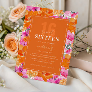 Rosa Orange Vibrant Garden Sweet 16 Birthday Party Einladung