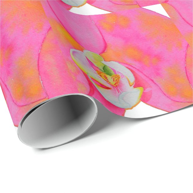 Rosa orange Wasserfarbe Orchideenmalerei Geschenkpapier (Rolleneckpunkt)