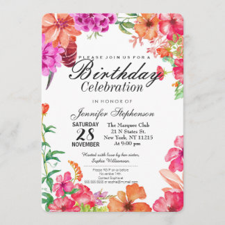 Rosa orange Watercolor-Garten-Geburtstags-Party Einladung