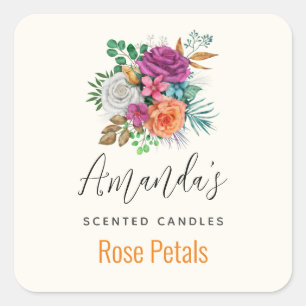 Rosa, Orange & White Roses Bouquet Candle Biz Quadratischer Aufkleber