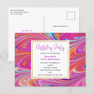 Rosa Orange Wirbel Abstraktes Design Geburtstagspa Postkarte