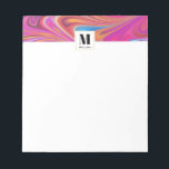 Rosa Orange Wirbel Groovy Design Monogram Notizblock<br><div class="desc">Ein Notizblock mit einem coolen,  trippy-psychedelischen Design. Rosa,  Orange und blaue Farbtöne,  die sich alle umkreisen. Retro Hippie Vibe.</div>