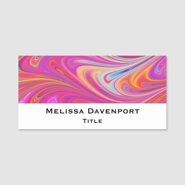 Rosa Orange Wirbel Groovy Design Namensschild (Vorderseite)