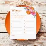 Rosa Orange Wo waren sie Brautparty-Spiel<br><div class="desc">Mit diesem coolen Brautparty mit hübschem Aquarell-Rosa und Orange-Blütentext können Sie sich auf dem Bachelorette vergnügen. Passen Sie es an,  wenn nötig,  indem Sie auf "Bearbeiten mit dem Design-Tool" klicken.</div>