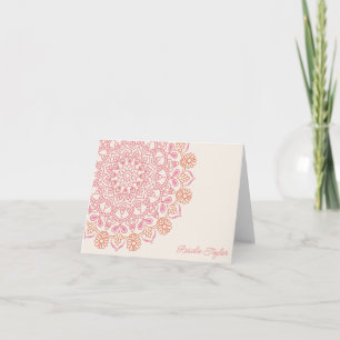 Rosa-orangees Mandala personalisierter Name Schrei Dankeskarte