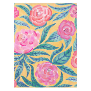 Rosa Orangefarbene Blume Blätter Wasserfarbmuster Tischdecke