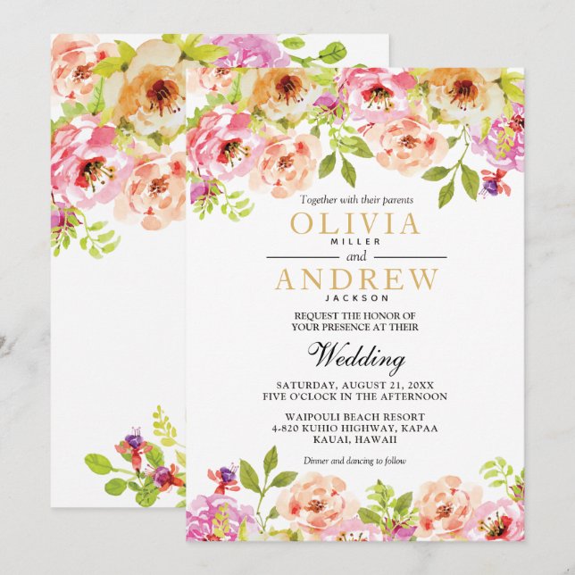 Rosa Orangefarbene Blume | Hochzeit Einladung (Vorne/Hinten)