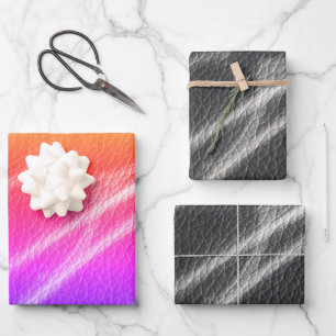 Rosa orangefarbene, fette, moderne Linien streuen Geschenkpapier Set