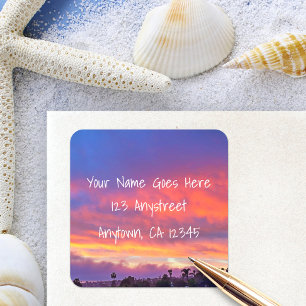 Rosa, orangefarbene, fette Sonnenuntergang Foto Rü Quadratischer Aufkleber