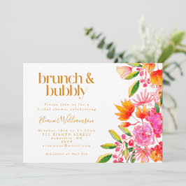 Rosa Orangefarbene Floral Bridal Brunch Bubbly Einladung
