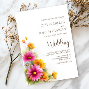 Rosa-orangefarbene Floral-Hochzeit Einladung