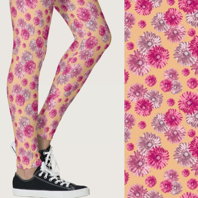 Rosa-orangefarbene Gerbera-Muster Leggings (Von Creator hochgeladen)