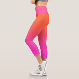 Rosa Orangefarbene Hochwelle der Frauen Capri Leggings