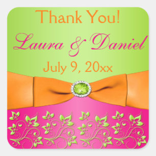 Rosa Orangefarbene Limone florale Gastgeschenk Hoc Quadratischer Aufkleber