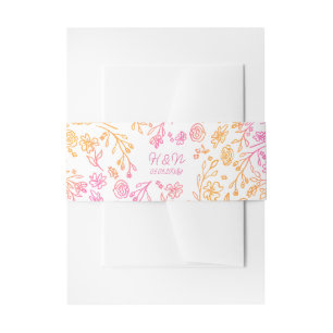 Rosa Orangefarbene Mit Monogramm Hochzeit Einladungsbanderole