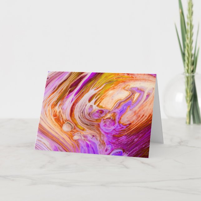 Rosa orangefarbene Ringfarbe Akrylflüssigkeit Kuns Karte (Vorderseite)