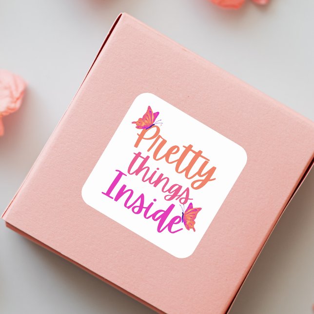 Rosa Orangefarbene Schmetterlinge Hübsche Dinge in Quadratischer Aufkleber (Von Creator hochgeladen)