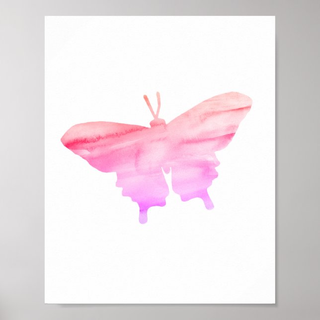 Rosa Orangefarbene Schmetterlingsfarbe Silhouette Poster (Vorne)