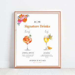 Rosa Orangefarbene Signatur Drinks Cocktail Hochze Poster