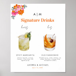 Rosa Orangefarbene Signatur Drinks Cocktailsignatu Poster