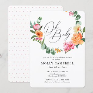 Rosa Orangefarbene tropische Blume Kinderdusche Einladung