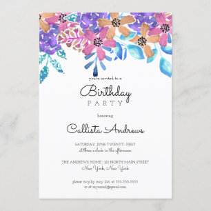 Rosa Orangefarbene Wasserfarben Mädchen zum Geburt Einladung