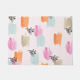 Rosa Orangefarbener Aquamariner Pinselstrich Schla Fußmatte