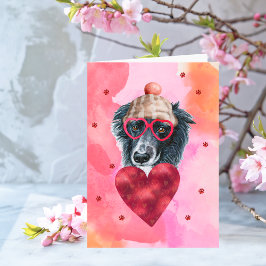 Rosa orangefarbener Grenzkollie Valentine Tagesges Karte