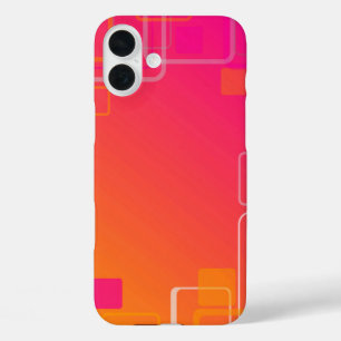 Rosa-orangefarbener Hintergrund mit bunten Quadrat iPhone 16 Plus Hülle