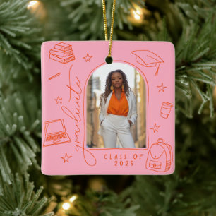 Rosa Orangefarbener Retro-Handgezogener Foto Absch Keramikornament