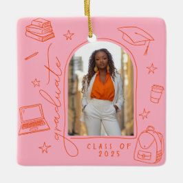 Rosa Orangefarbener Retro-Handgezogener Foto Absch Keramikornament