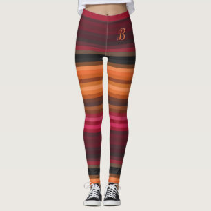 Rosa Orangenbraun, graue Streifen Monogramm Leggings