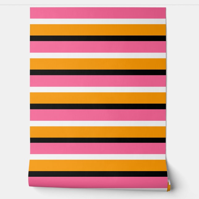 Rosa Orangenstreifen Horizontale Linien Tapete (Abrollen)