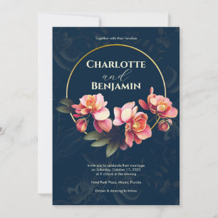 Rosa Orchid-Blume   Rundrahmen   Hochzeit Einladung