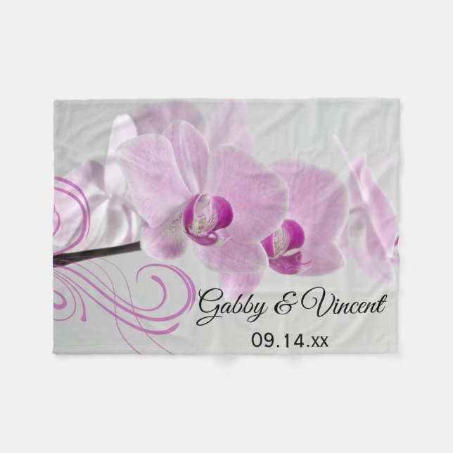 Rosa Orchid Elegance Wedding Fleecedecke (Vorderseite (Horizontal))
