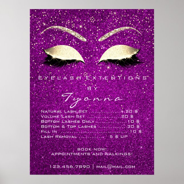 Rosa Orchid Gold Confetti Makeup Lashes Preisliste Poster (Vorne)