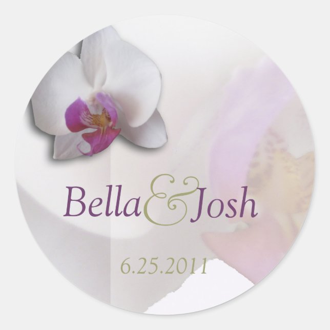 Rosa Orchid-Hochzeitsticker Runder Aufkleber (Vorderseite)