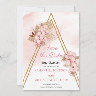 Rosa Orchid Imitate Goldener Arch und getrocknete  Save The Date