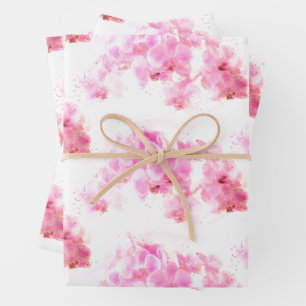 Rosa Orchid Wasserfarbe Blume Geschenkpapier Set