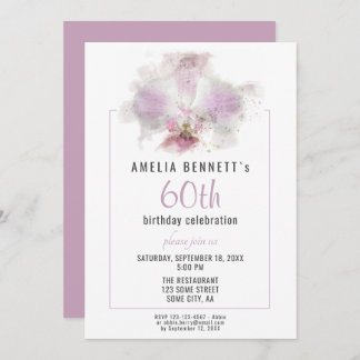 Rosa Orchid Wasserfarbe Floral 60. Geburtstagspart Einladung