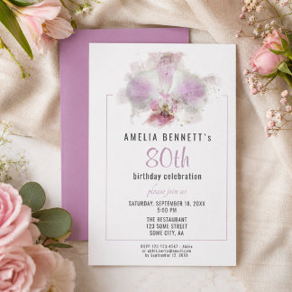 Rosa Orchid Watercolor Floral 80. Geburtstagsparty Einladung