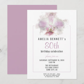 Rosa Orchid Watercolor Floral 80. Geburtstagsparty Einladung