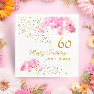 Rosa Orchid Watercolor Gold Glitzer 60. Geburtstag Serviette